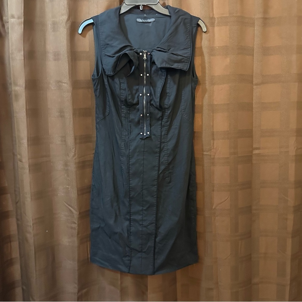 Elie Tahari Exposed Zipper Front‎ Black Sheath Ruffle Dress Sz 0 reg $398